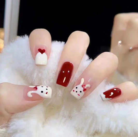 24pcs Bunny Short False Nails + 1pc Jelly Glue P112