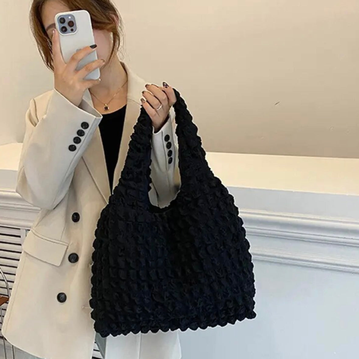 Korean Bubble Cloud Bag Casual Portable Fashion Shoulder Bag Large Capacity Shopping Tote Top-handle