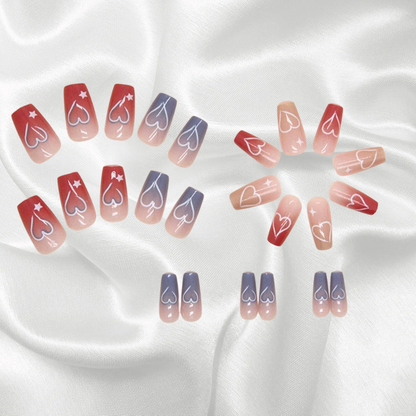 Transform Your Nails with 24pcs Long Ombre Pink And Blue with Heart + 1 pc Jelly Gule L201