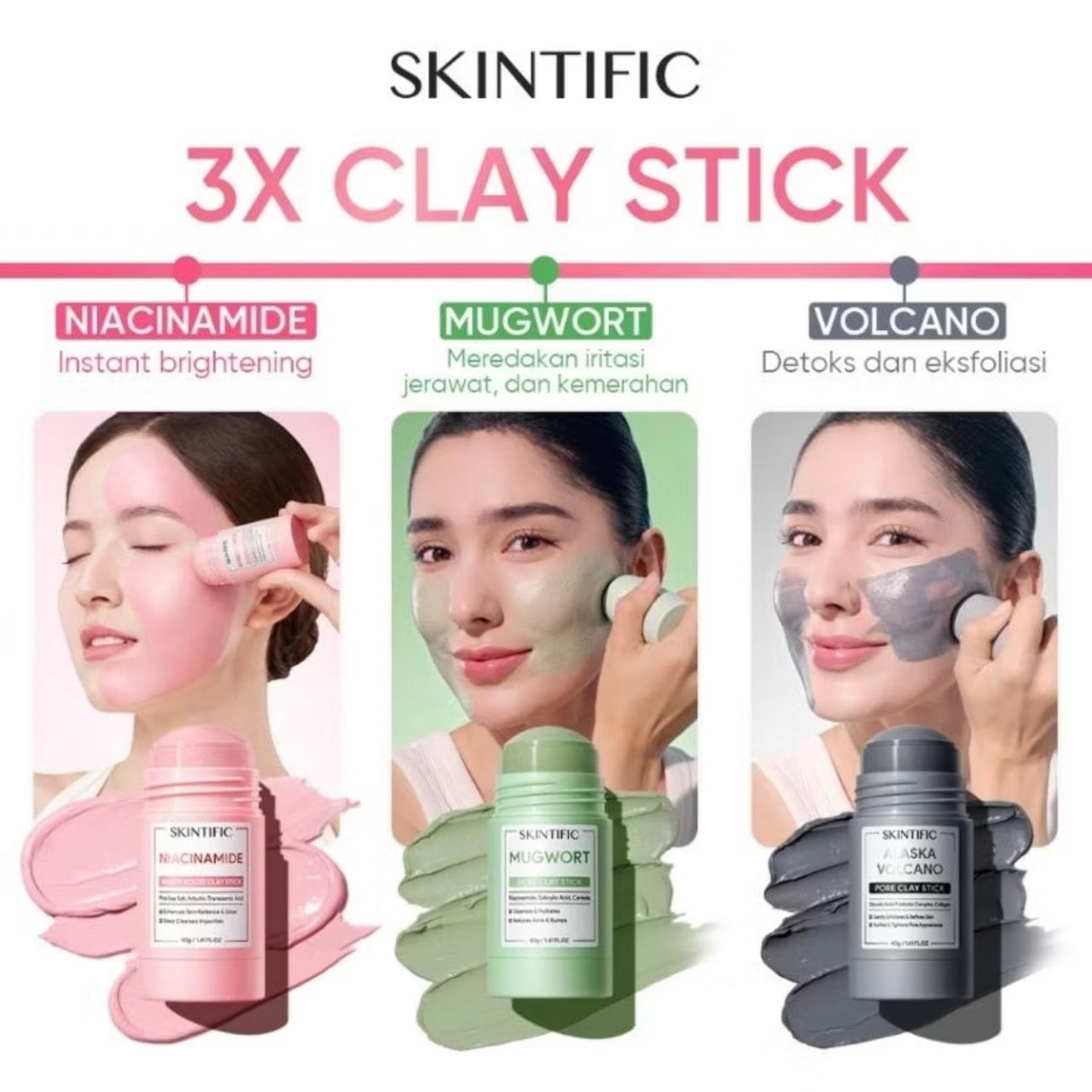 SKINTIFIC MUGWORT/ VOLCANO/ NIACINAMIDE CLAY STICK 40g