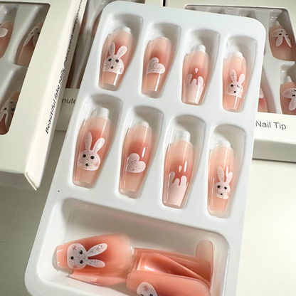 Long nail rabbit designs With 24pcs + 1pc Jelly Glue P106