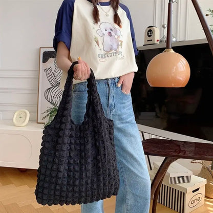 Korean Bubble Cloud Bag Casual Portable Fashion Shoulder Bag Large Capacity Shopping Tote Top-handle