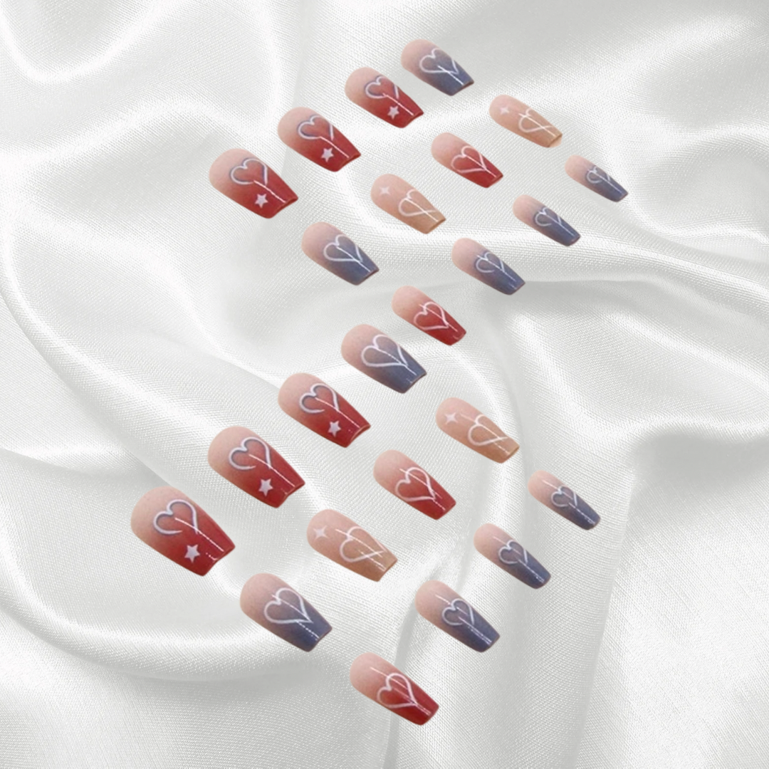 Transform Your Nails with 24pcs Long Ombre Pink And Blue with Heart + 1 pc Jelly Gule L201