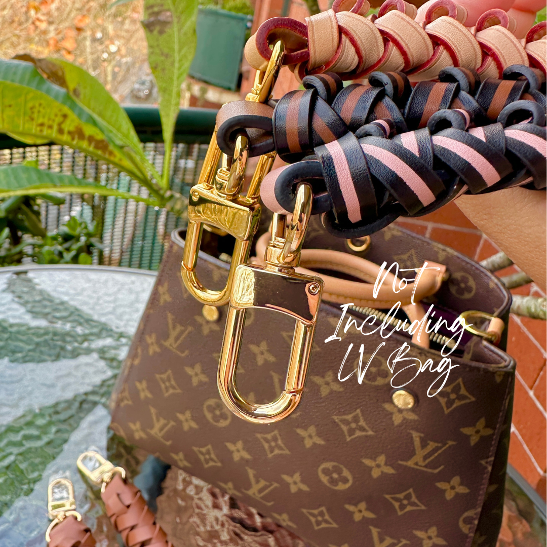 Braided Woven Handbag Strap for LV Bags/ Real Leather, Designer for Top Handle Purse, Gold Silver Brass Clasps