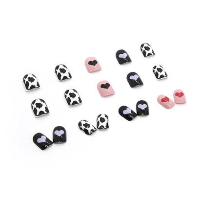 Transform Your Nails with 24pcs Pink Black pattern heart with cow print + 1 pc Jelly Gule L202