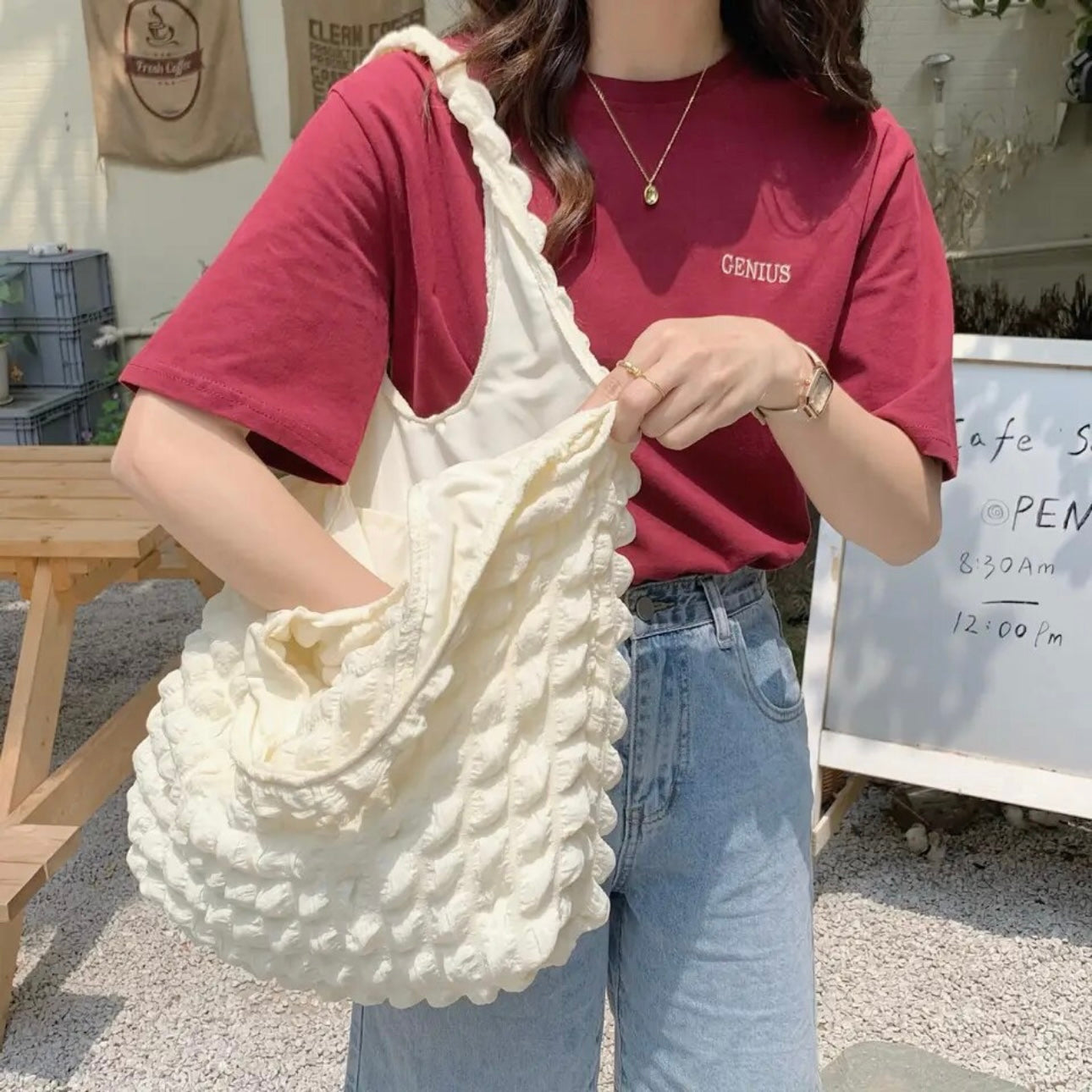 Korean Bubble Cloud Bag Casual Portable Fashion Shoulder Bag Large Capacity Shopping Tote Top-handle