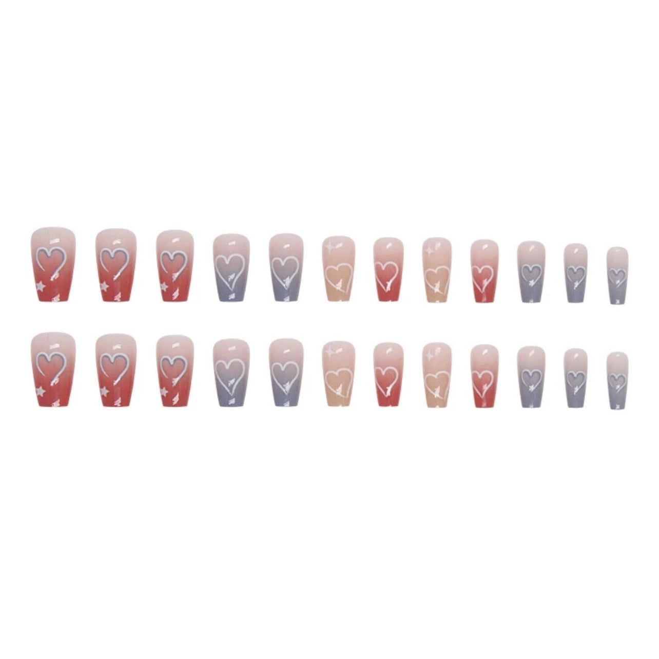 Transform Your Nails with 24pcs Long Ombre Pink And Blue with Heart + 1 pc Jelly Gule L201