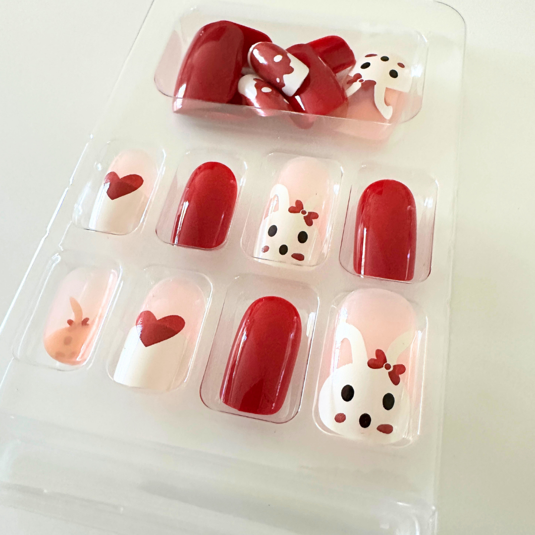 24pcs Bunny Short False Nails + 1pc Jelly Glue P112